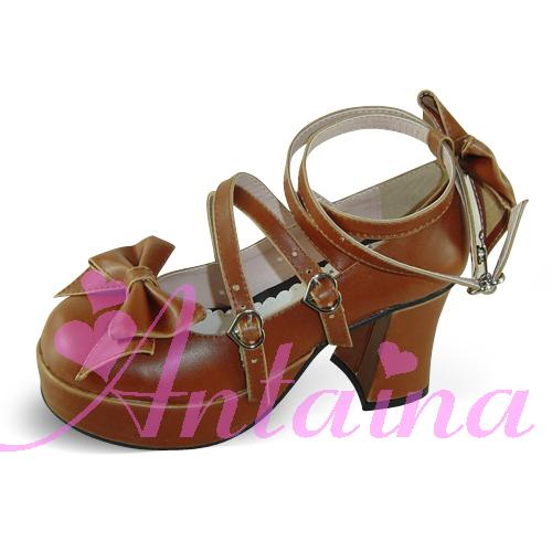 Antaina - Popular Japanese Lolita Bow Strap Multiple Colors 36 light coffee matte (heel back 7.5cm front 3cm )