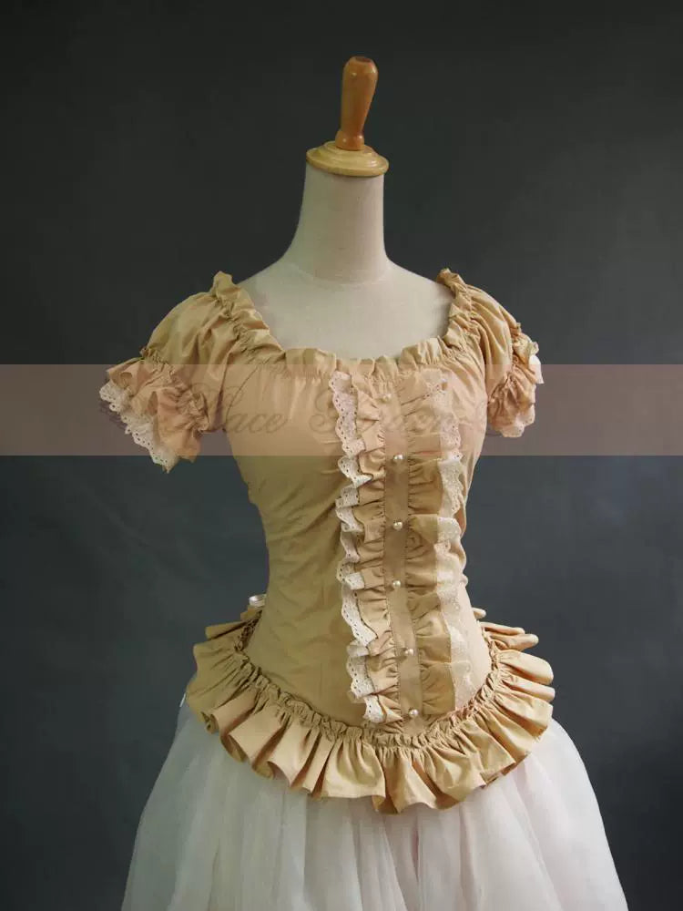 Lace Garden - Elegant Lolita Lace Shirt, Off-Shoulder Apricot S