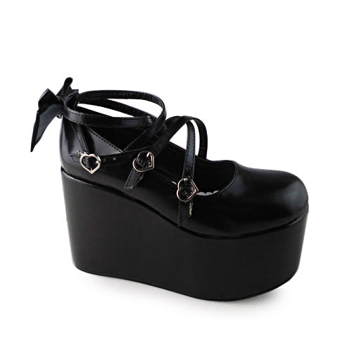 Antaina - Lolita Bow Platform Shoes Multiple Colors 34 black matte (heel height back 12cm front 8cm)