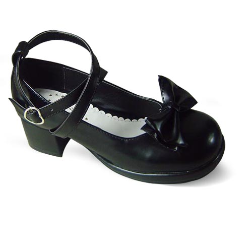 Antaina - Popular Japanese Lolita Bow Strap Multiple Colors 36 black shining (heel back 4.5cm front 1cm )