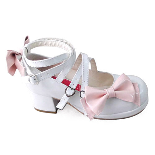 Antaina - Popular Japanese Lolita Bow Strap Multiple Colors 36 pink-white shining (heel back 4.5cm front 1cm )
