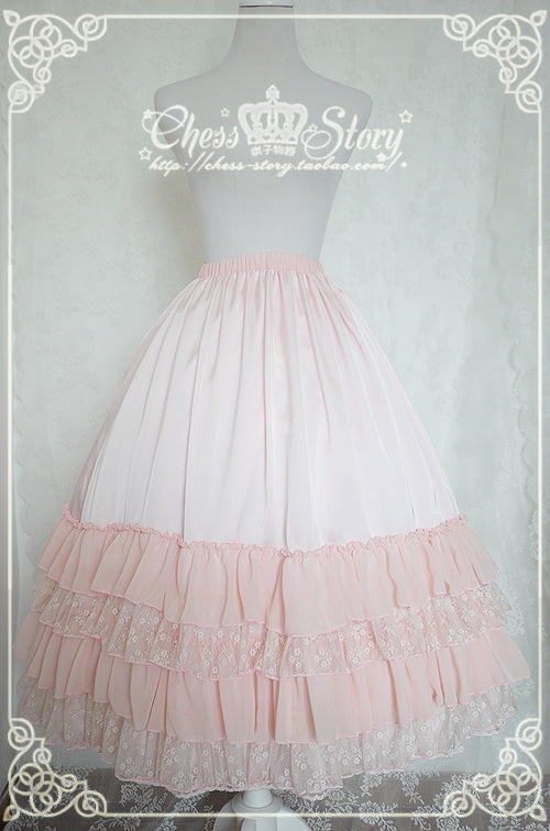 Chess Story - Le Printemps - Elegant Lolita Long Petticoat Half Dress One Size orange pink