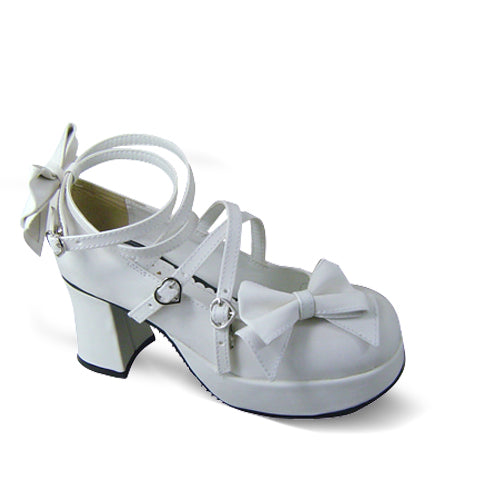 Antaina - Popular Japanese Lolita Bow Strap Multiple Colors 36 white matte (heel back 7.5cm front 3cm )
