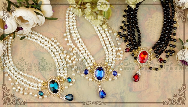 Rose of Sharon~Customized Lolita Pearl Necklace with Gemstone Pendants 42586:745714