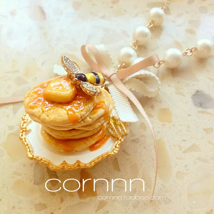 Cornnn - Lolita Accessory Set Butter Honey Pancakes with Bee Necklace Brooch and Keychain Necklace
