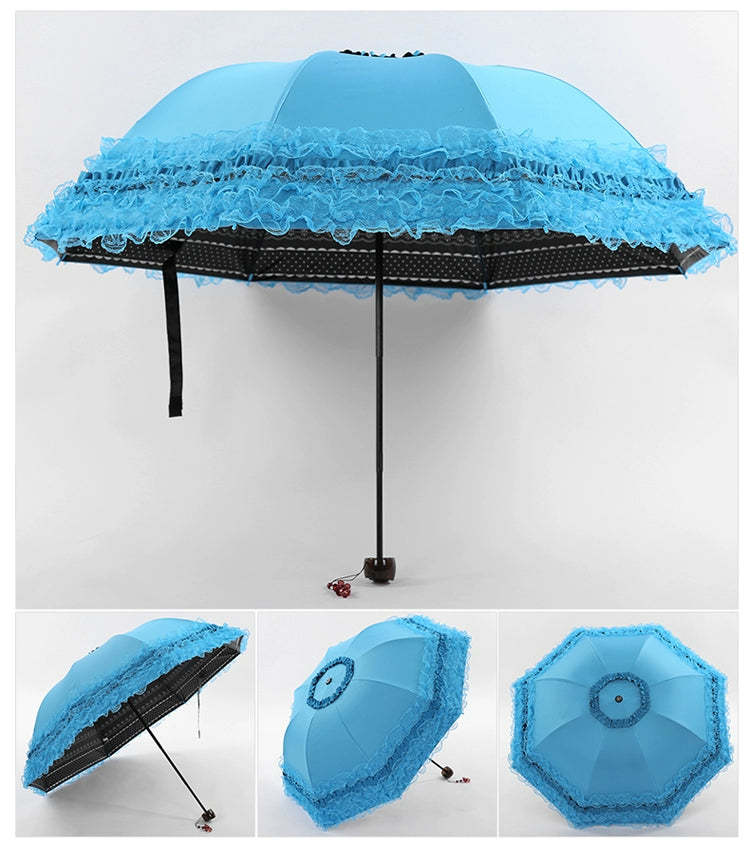 Qiteng - Daily Lolita Lace Princess Sunshade Parasol C version vinyl thickened blue