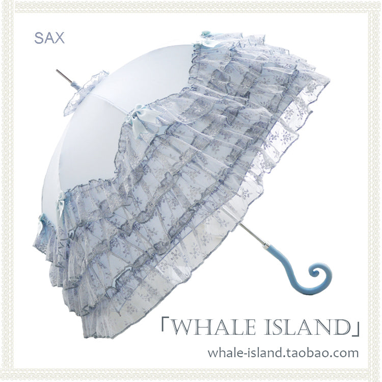 Whale Island - Laraine - Gorgeous Lolita Parasol Lace Umbrella Lolita Long Umbrella Sax