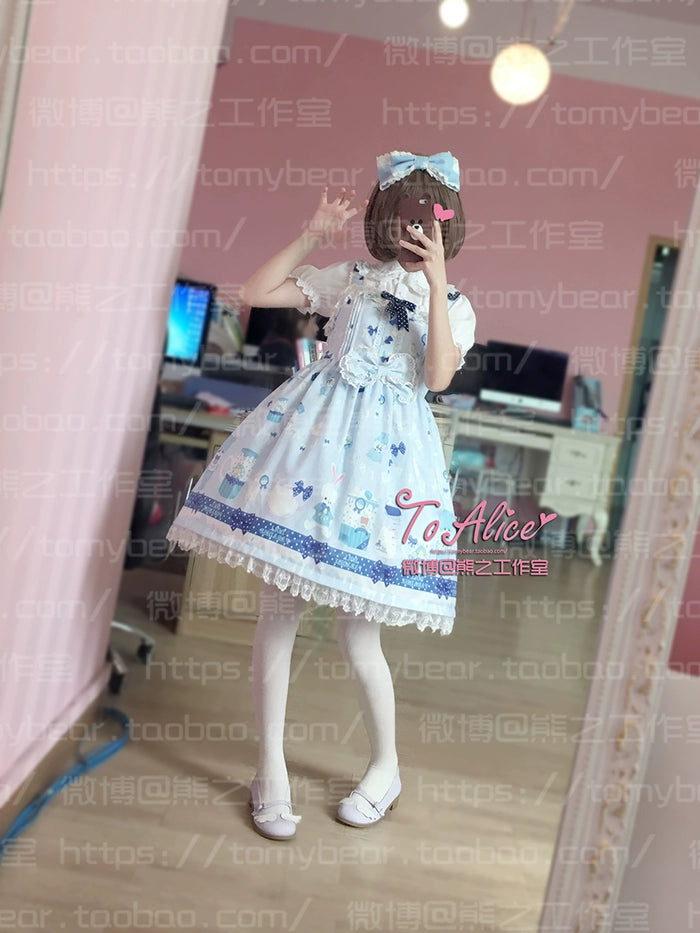 To Alice - Dear Dolls - Kawaii Lolita JSK Dress, Bear & Bunny Print 44016:791828