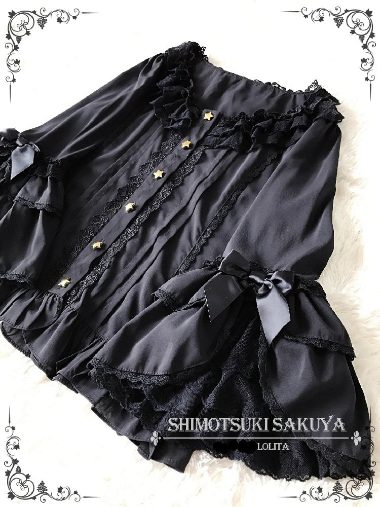 Whisper Of Stars - Vintage Lolita Shirt Long Sleeve Blouse S Black Blouse