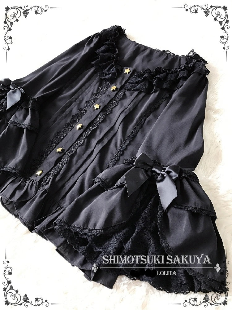 Sakuya Lolita~Whisper Of Stars~Vintage Lolita Shirt Long Sleeve Blouse S Hime sleeve blouse black 