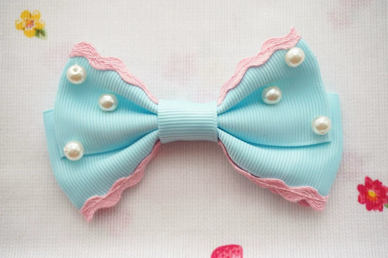 Cat Tea Party - Sweet Lolita Pearl Hair Clip Ice Cream Color Side Clip Sky blue
