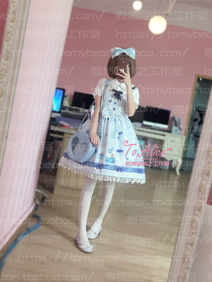To Alice - Dear Dolls - Kawaii Lolita JSK Dress, Bear & Bunny Print 44016:791822