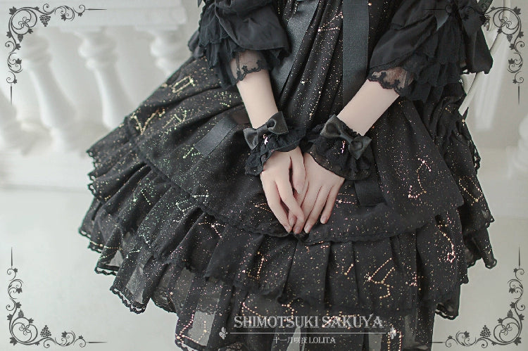 Whisper of Stars - Elegant Lolita Black JSK Dress, Constellation Foil Printing 34582:494058
