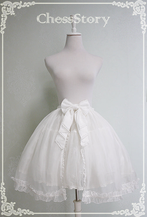 Chess Story - Peach blossom And Snow - Sweet Lolita Bow Overskirt Multicolor S~M milk white