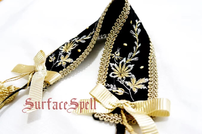 Surface Spell - Bourbon Dynasty - Classic Lolita Embroidered Velvet Headband Black
