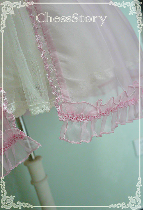 Chess Story - Peach blossom And Snow - Sweet Lolita Bow Overskirt Multicolor
