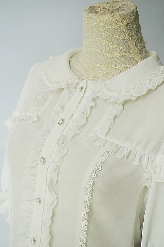 Easter Bunny - Sweet Lolita Blouse, Soft Chiffon & Ruffle