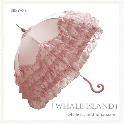 (BFM)Whale Island~Laraine~Gorgeous Lolita Parasol Lace Umbrella Lolita Long Umbrella Grey pink  
