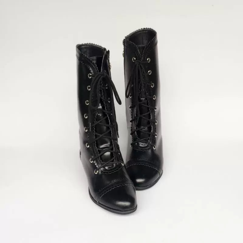 Antaina - Elegant Lolita Heel Boots Kawaii Shoes 33 Black mirror - low heel 2.5cm