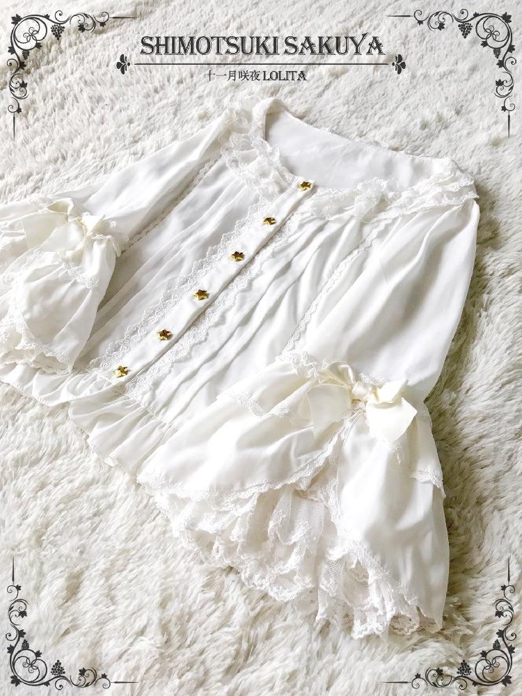 Whisper Of Stars - Vintage Lolita Shirt Long Sleeve Blouse S White Blouse