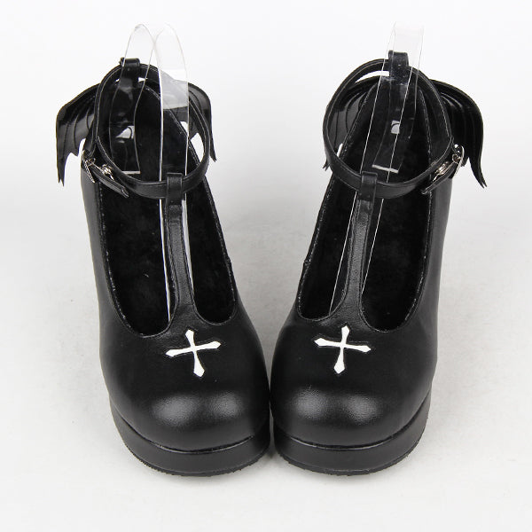 Angelic Imprint - Gothic Lolita Wings and Cross Shoes for Chistmas 36 black velvet lining