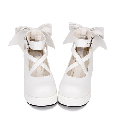 Angelic Imprint~Daily Lolita Leather Shoes Platform Medium Heel Big Bow Shoe 33 White 