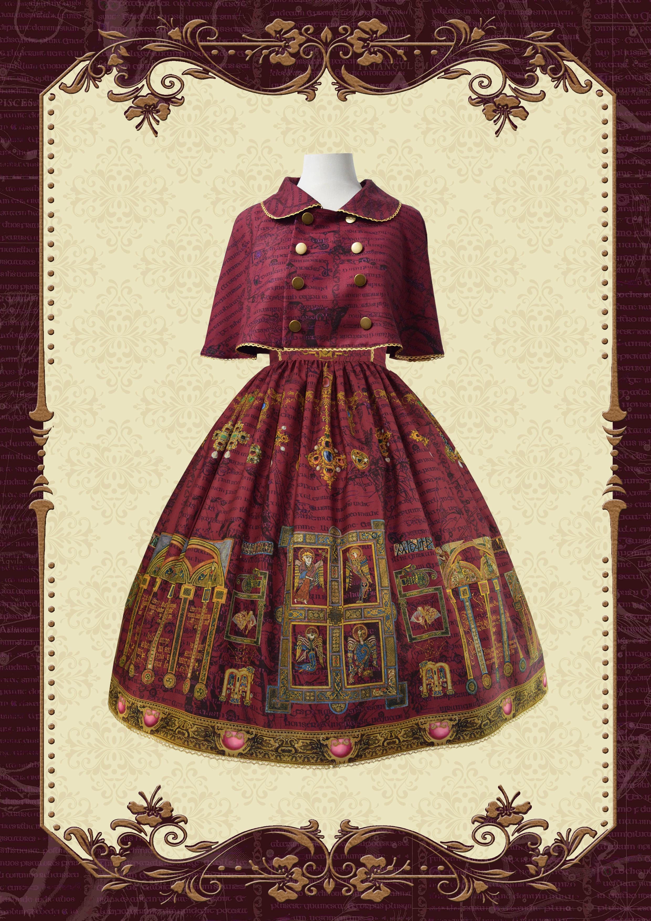 Knight Night - The Secret of Kells - Elegant Lolita Cape Short Lolita Cloak One Size Burgundy