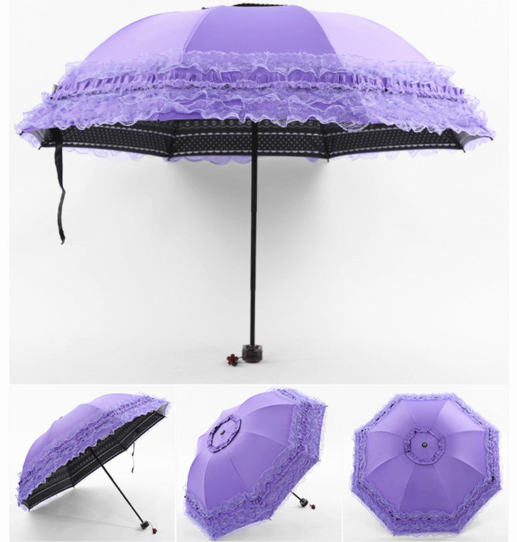 Qiteng~Daily Lolita Lace Princess Sunshade Parasol C version vinyl thickened purple  