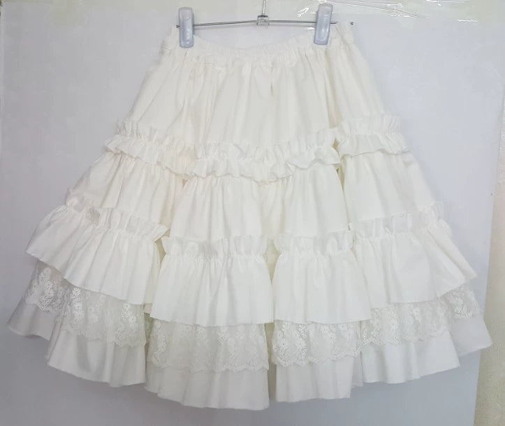 WangYan&Summer - Cotton Lolita Petticoat, Embroiodered Lace White - Version 2 Length - 17.7" (45 cm)