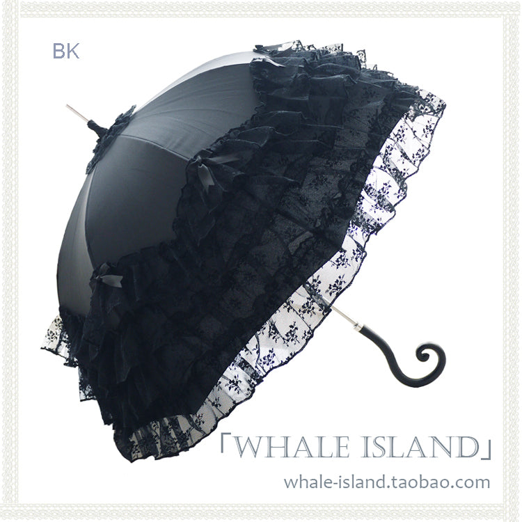 Whale Island - Laraine - Gorgeous Lolita Parasol Lace Umbrella Lolita Long Umbrella Black
