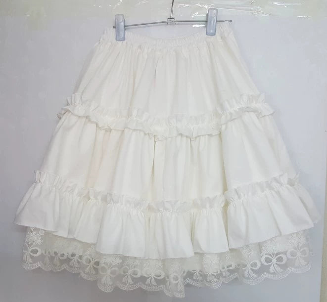 WangYan&Summer - Cotton Lolita Petticoat, Embroiodered Lace White - Version 1 Length - 17.7" (45 cm)