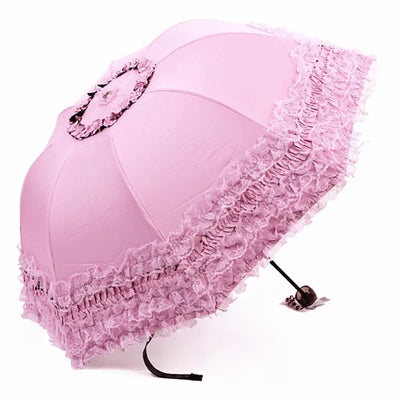 Qiteng~Daily Lolita Lace Princess Sunshade Parasol C version vinyl thickened pink  