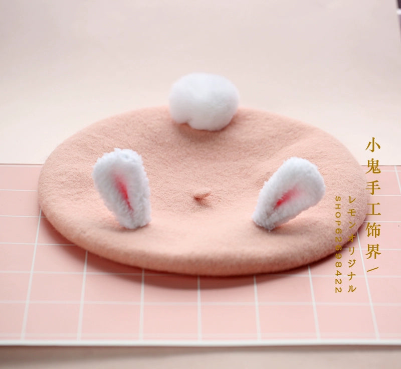 Xiaogui - Retro Lolita Christmas Deer Horn Beret Multicolors M pink rabbit ears