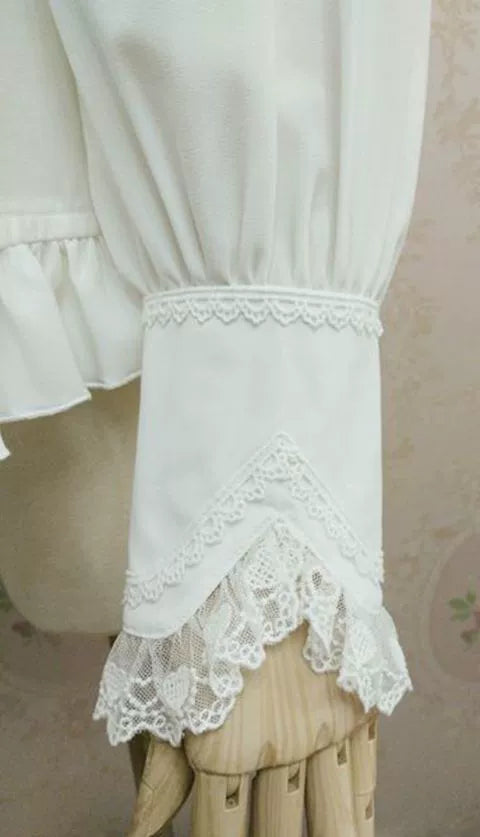 Yilia - Solid Sweet Lolita Shirt, Lace Square Neckline
