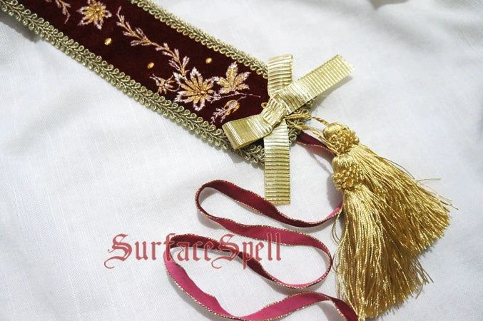 Surface Spell - Bourbon Dynasty - Classic Lolita Embroidered Velvet Headband Wine red