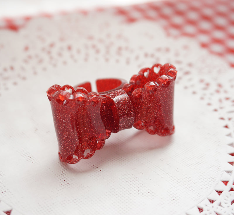 Cat Tea Party - Sweet Lolita Bow Ring and Necklace red ring