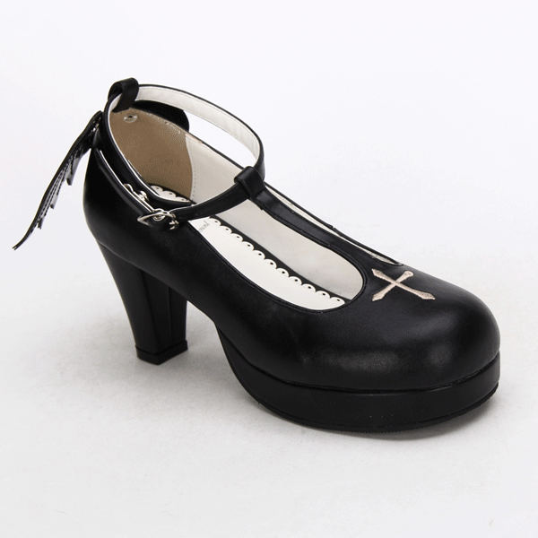 Angelic Imprint - Gothic Lolita Wings and Cross Shoes for Chistmas 36 black embroidered movable wings