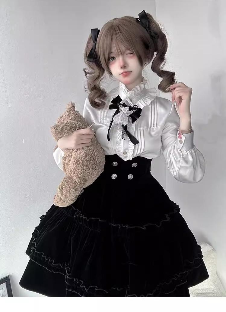 CastleToo - Erosion Heart F-Type - Ouji Lolita Suit Black Velvet Shorts and Skirt