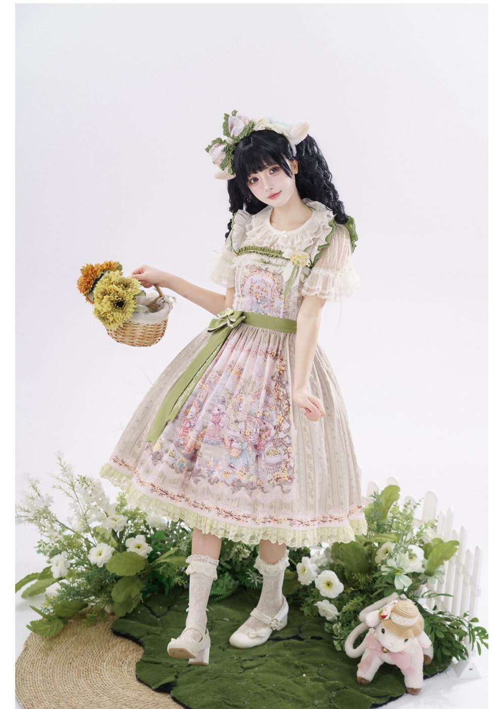 Greets Spring Lamb - Classic Lolita JSK Dress, Winter Jasmine & Lamb Print
