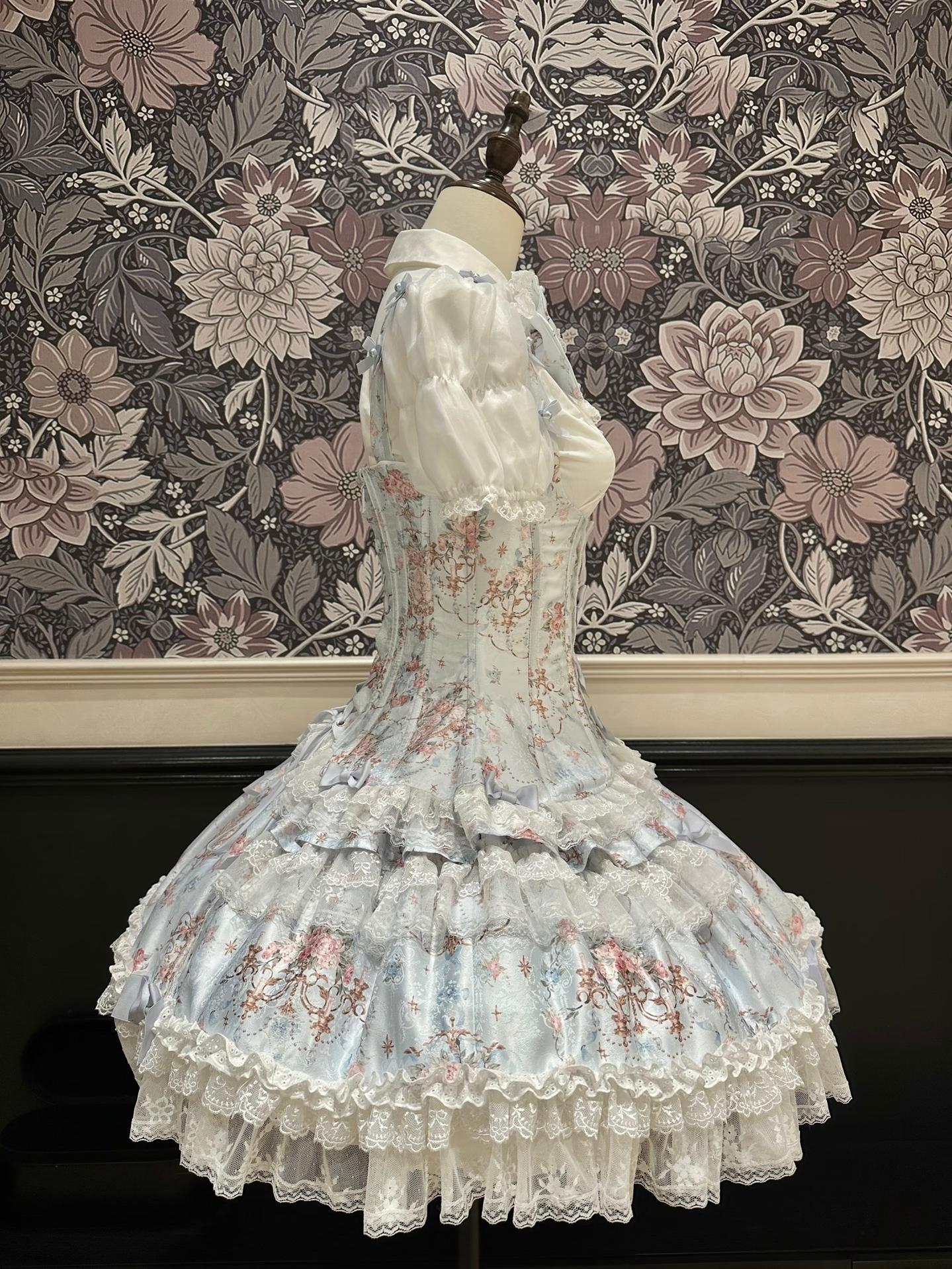 Mengfuzi - FLower in the Mirror - Old-School Lolita Bodice & SK Set, Short-Sleeved OP 44280:802296