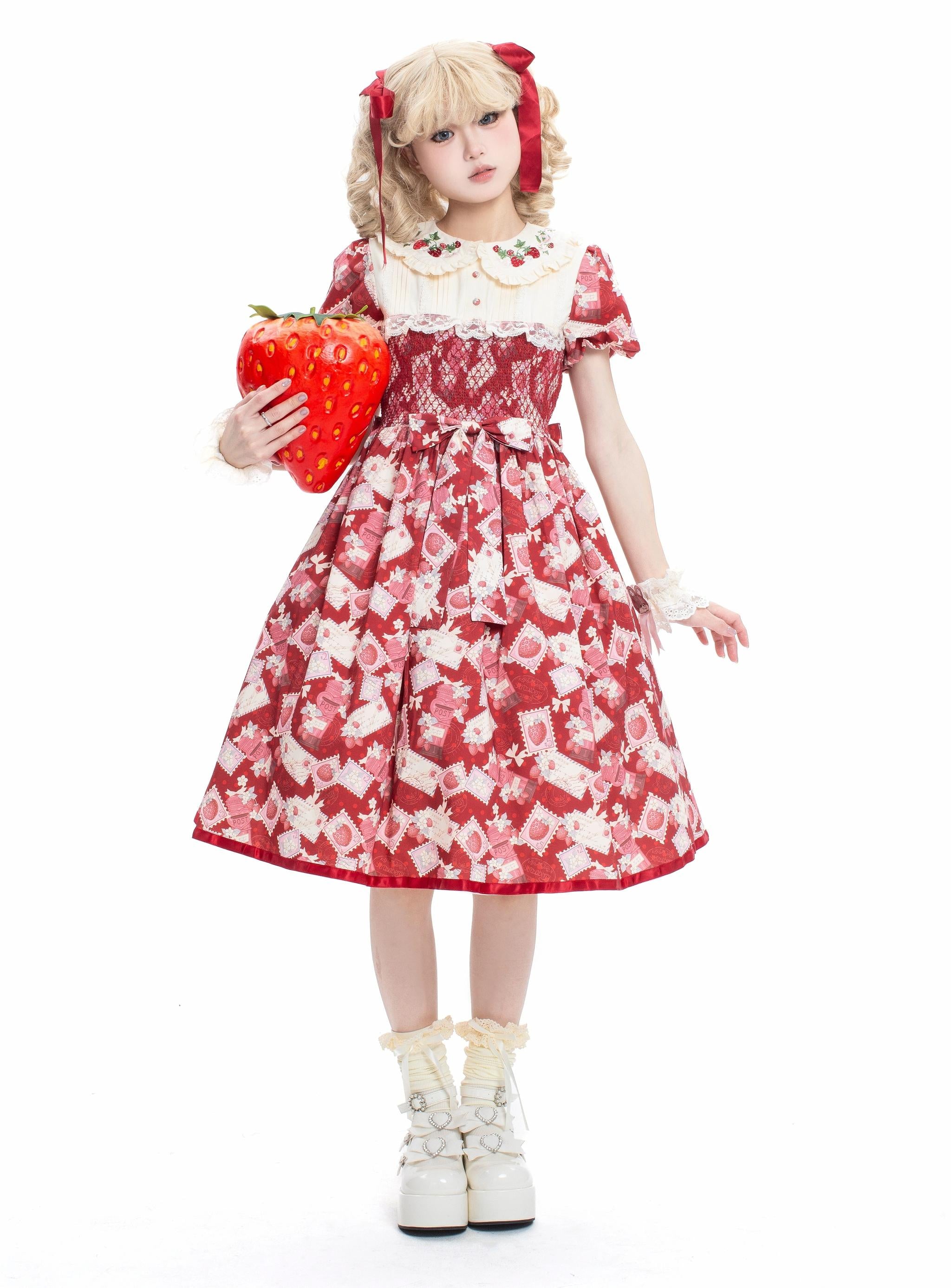 Strawberry Witch - Kawaii Lolita OP Dress, Strawberry Print (2XL 3XL L M S XL) 43836:786738
