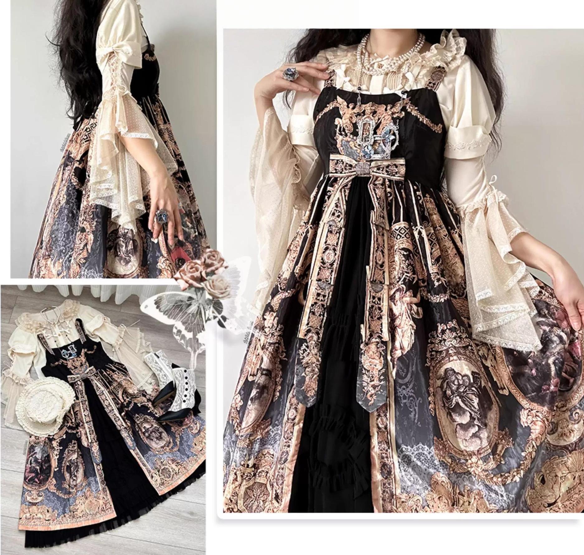 Butterfly Shadow - Elegant Lolita Hime Sleeve Blouse, Rose & Butterfly Button