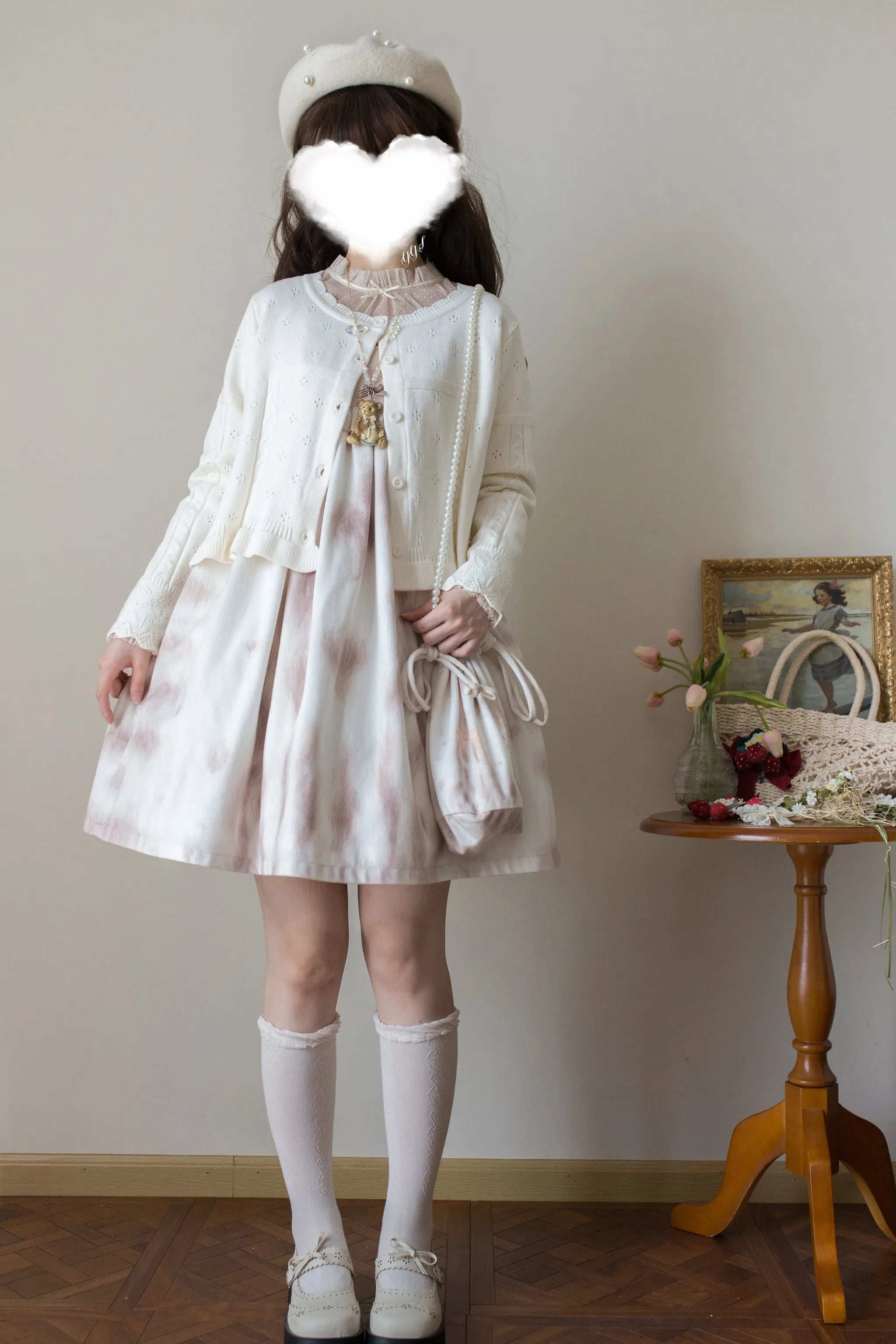 MIST - Kawaii Lolita Sweater Cardigan, Ruffled Lace Hem 43896:789186