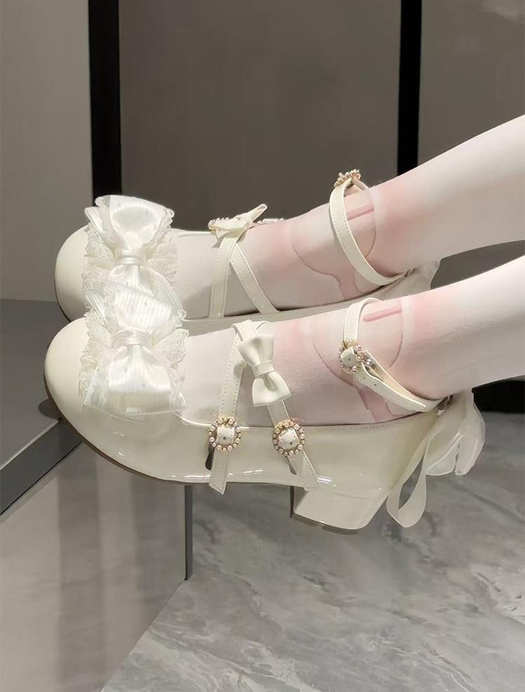 Cloud Satin Dream - Sweet Lolita Shoes, Ribbon Bows & Round Toe