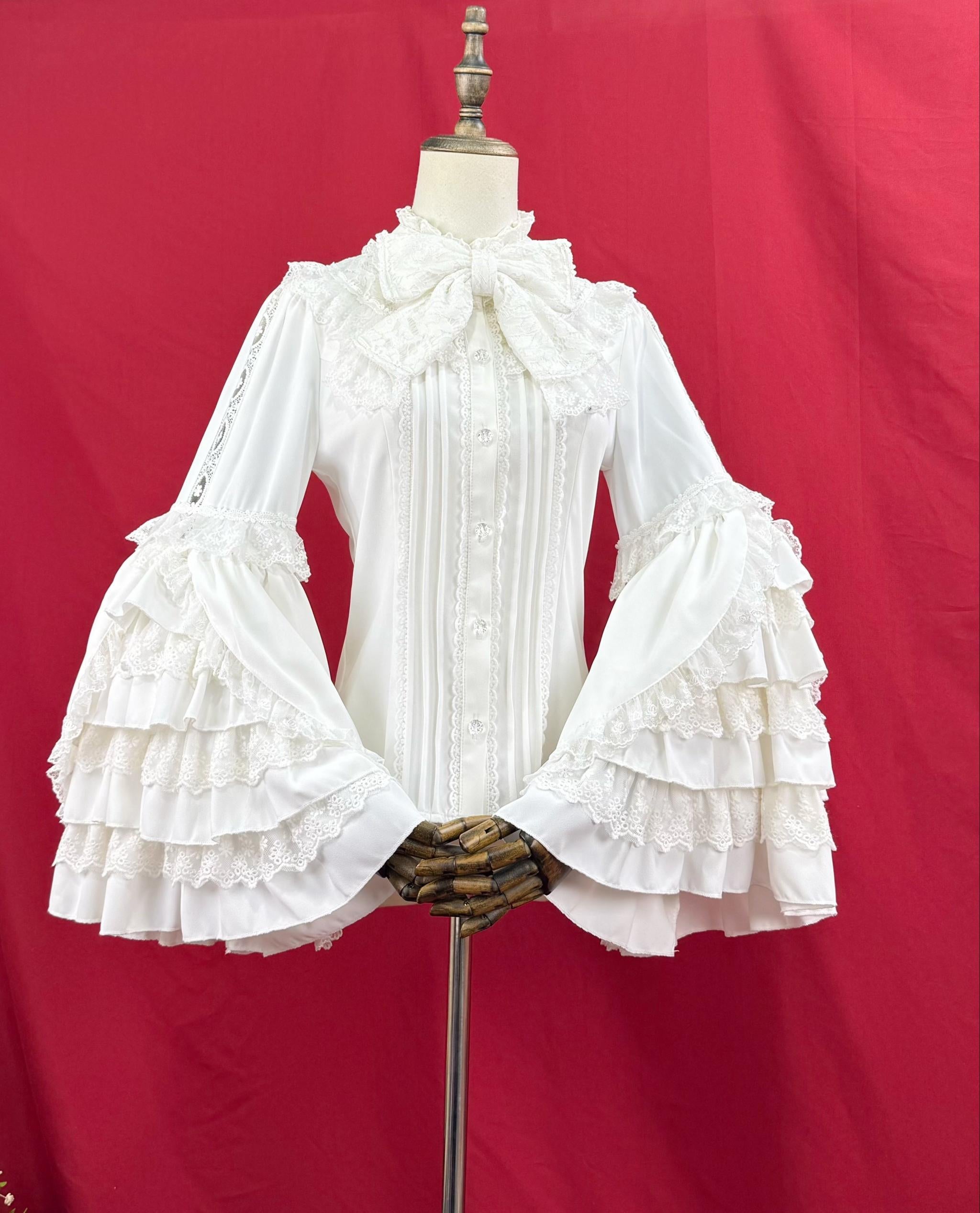 Snow Mochi - Classic Lolita Hime Sleeve Shirt, Lace Accent (2XL L M S XL) 44497:811309