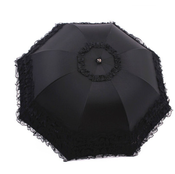 Qiteng - Daily Lolita Lace Princess Sunshade Parasol C version vinyl thickened black