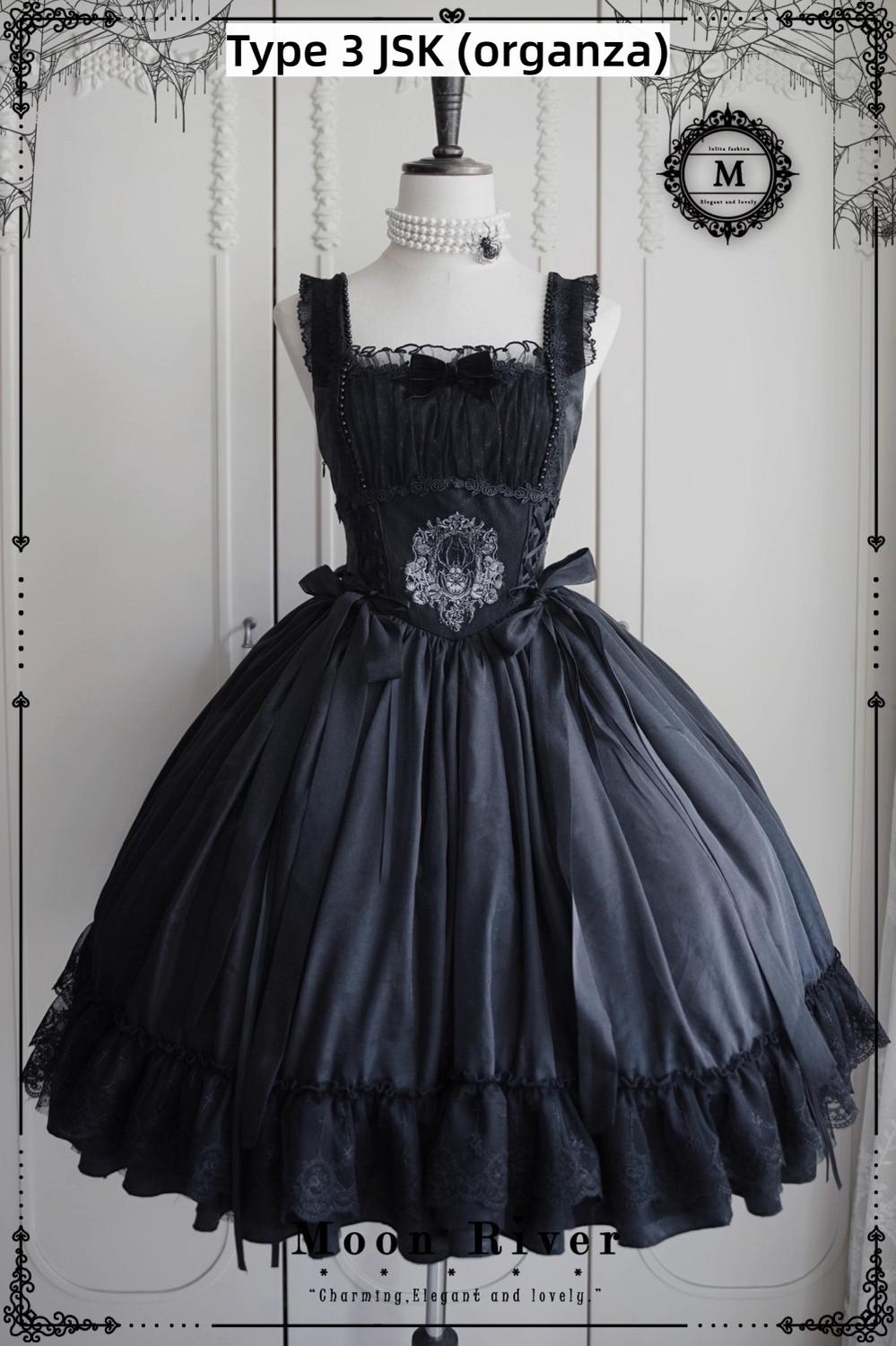 Moon River - Moonlit Spider - Gothic Lolita SK & JSK Dress Outfit Set Black / Type 3 JSK S