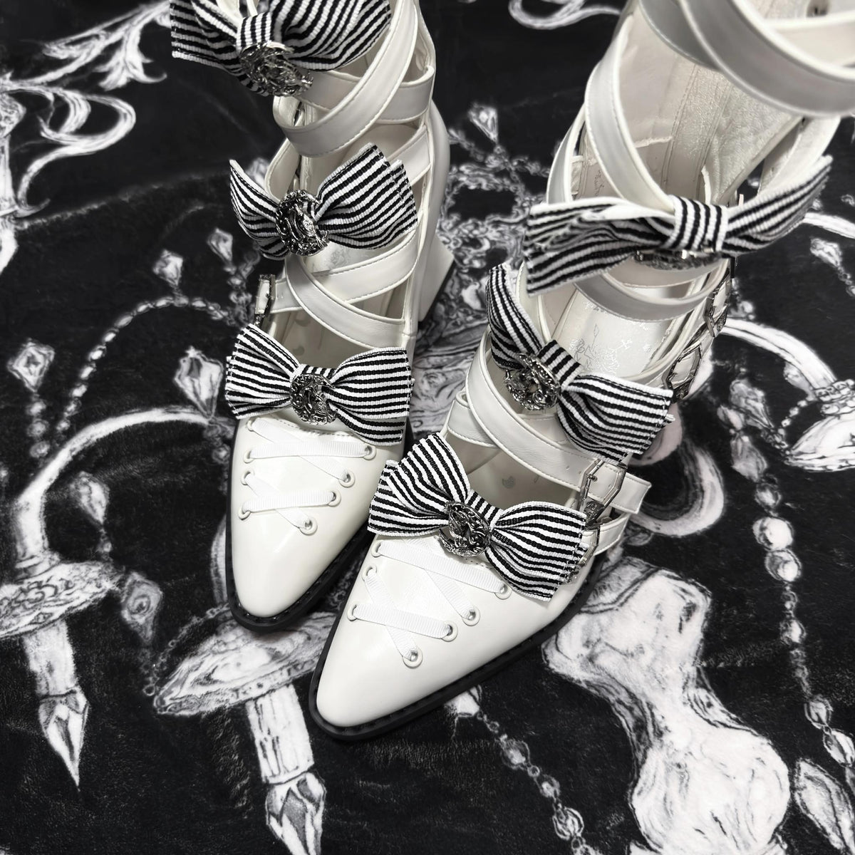 Moon-Raven Dream - Gothic Lolita Pointed Toe Heeled Boots, Cross Strap (34 35 36 37 38 39 40 41) 45893:867098