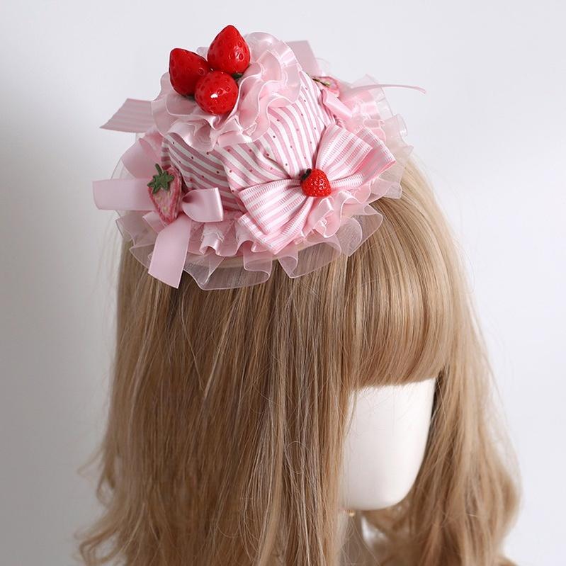 Xiaogui - Sweet Lolita Strawberry Head Accessory Strawberry Cake Mini Top Hat