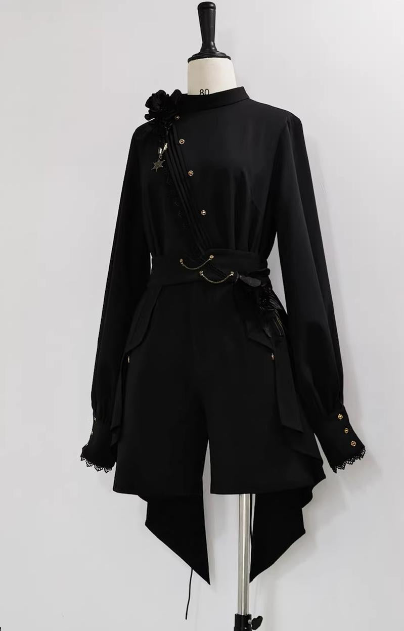 Rose's Will - Ouji Lolita Shirt, High-Low Hem Shorts